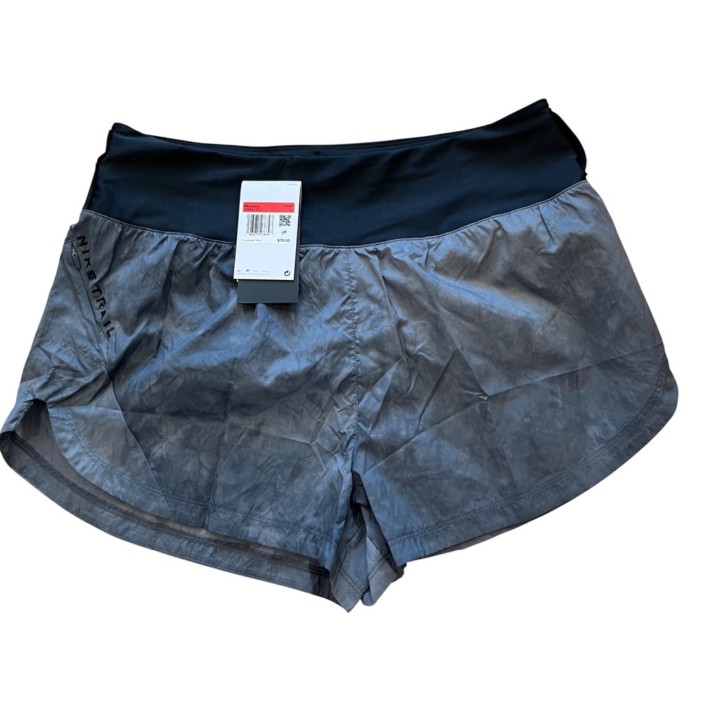 Nike Trail Womens Running Shorts Grey‎ Black FN2647-010 Size L NEW